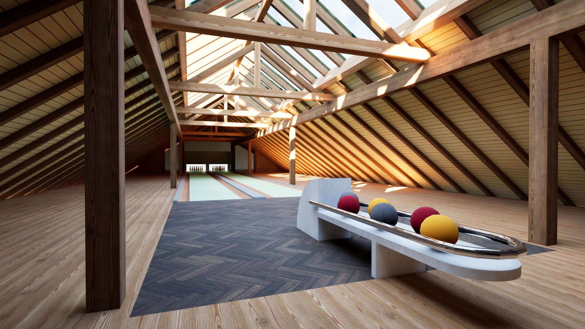 Holzskelettbauweise - Kegelbahnen über Feuerwache Kegelbahnen über Feuerwache