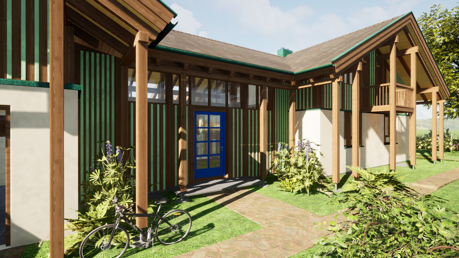 Holzskeletthaus Holzskelettbau - Eingangsbereich im Norden