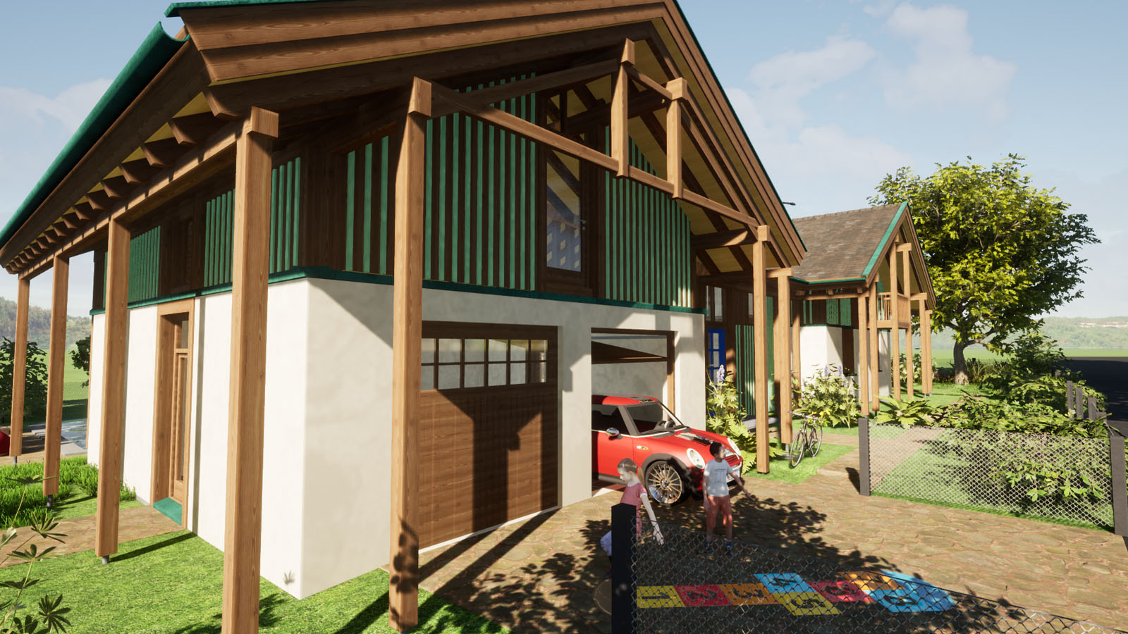 Holzskeletthaus Holzskelettbau - Garageneinfahrt