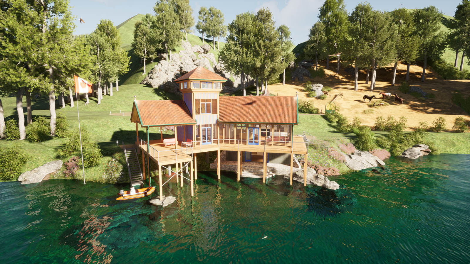 Holzskeletthaus über dem Miramichi