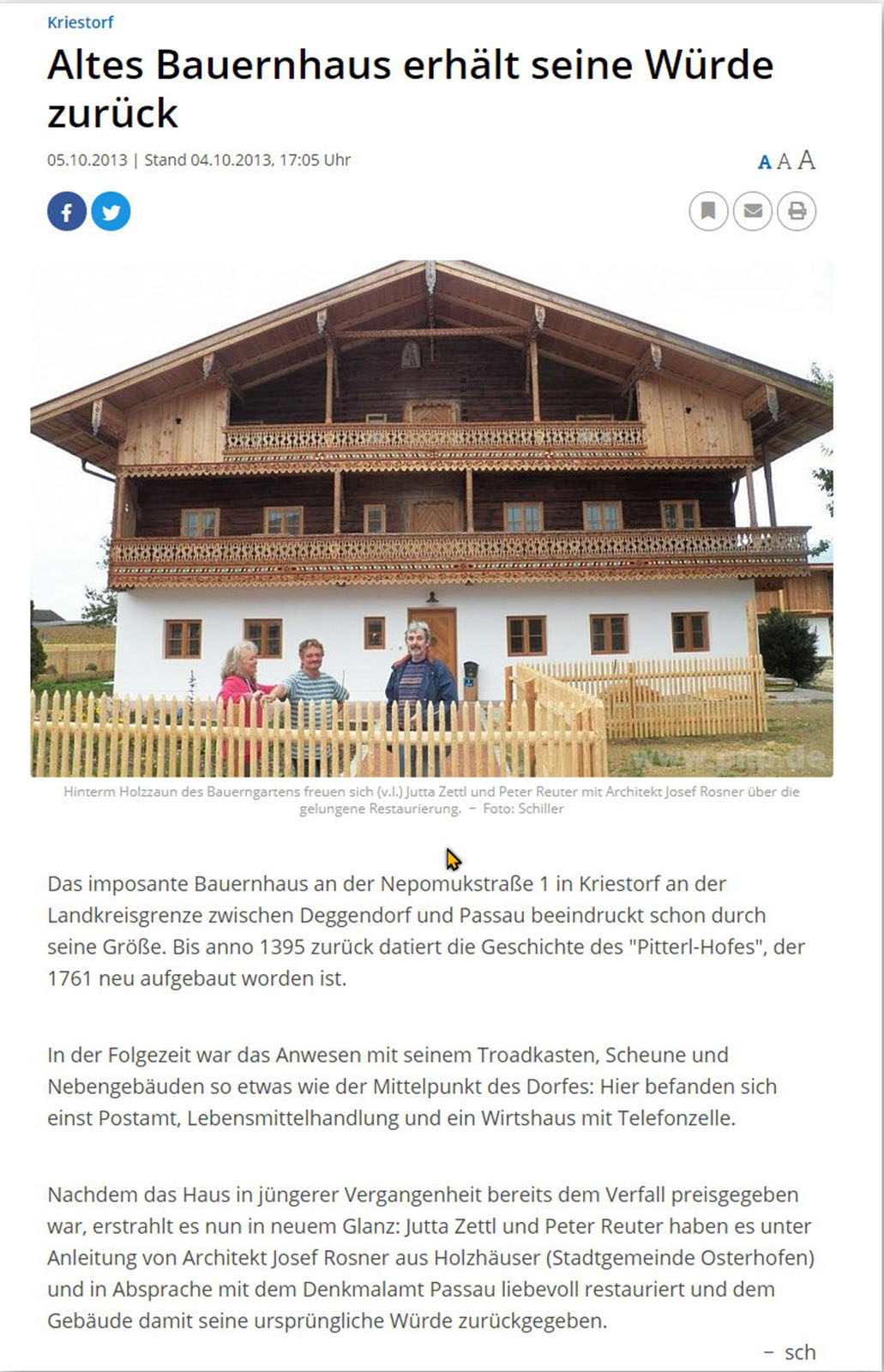 Zeitungsartikel Denkmal - angepasste Pfetten