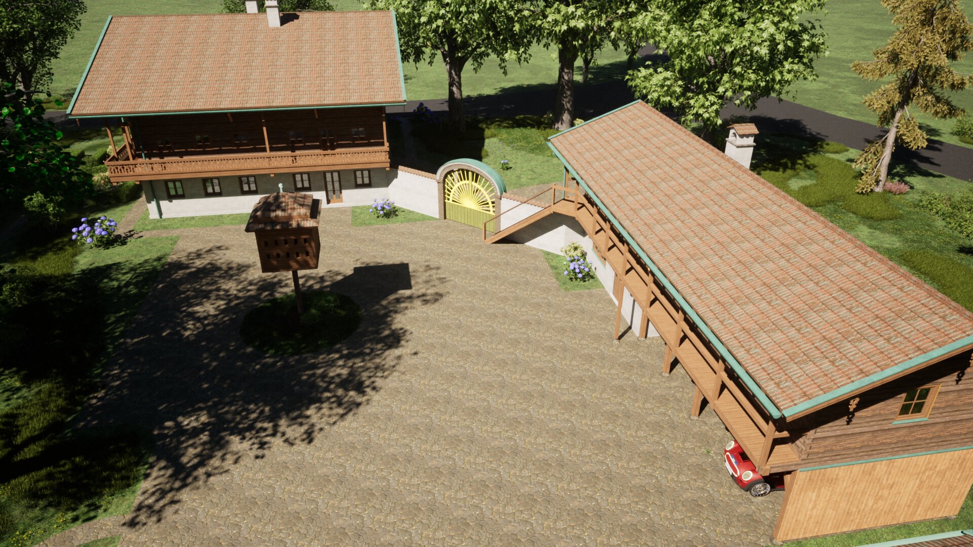 Denkmal in Kriestorf Vogelflug von Osten