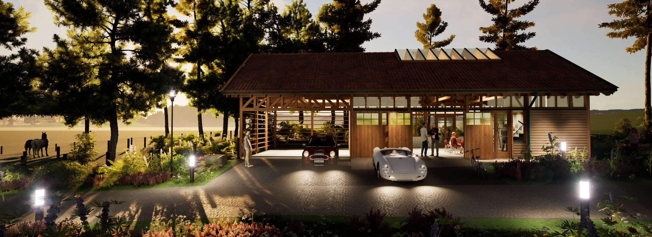 Holzskeletthaus Holzskeletthaus - Abendstimmung kurz vor dem Klavierkonzert