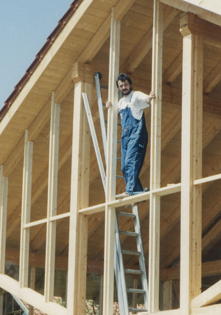 ... testen der Stützen für die Südverglasung ... testen der Stützen für die Südverglasung
